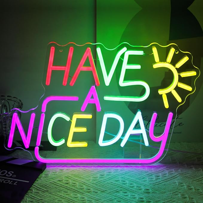 Have A Nice Day Neon Sign for Wall Colorful Letter Neon Light Sun LED Neon Lights Signs Dimmable Words Light Up Signs for Bedroom Living Room School Office Dorm Party Decor Kids Gifts