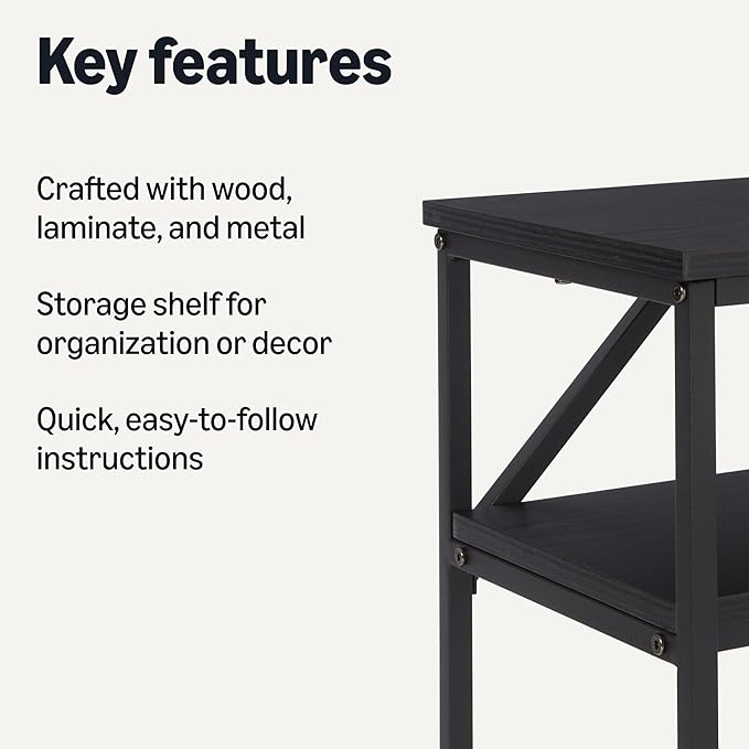 Amazon Basics Rectangular Console Table with Storage Shelf, Steel Frame, 39x31x11.8 in, Black