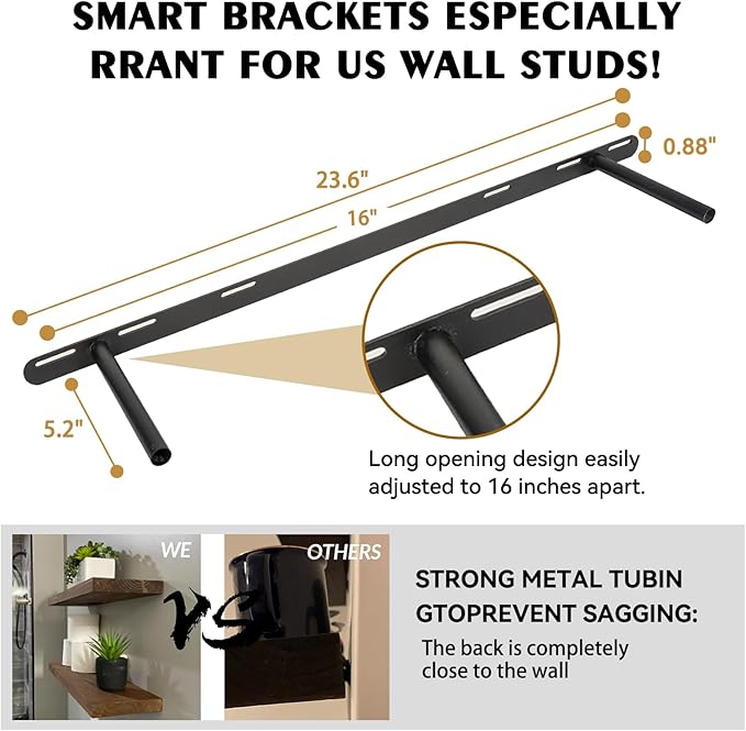 BGMG Wood Floating Shelves for Wall 36 inch Set of 2,Rustic Wooden Wall Mount Shelves for Bathroom Living Room Bedroom Kitchen Farmhouse-36x 6.7 x1.25 inch- Gold Oak