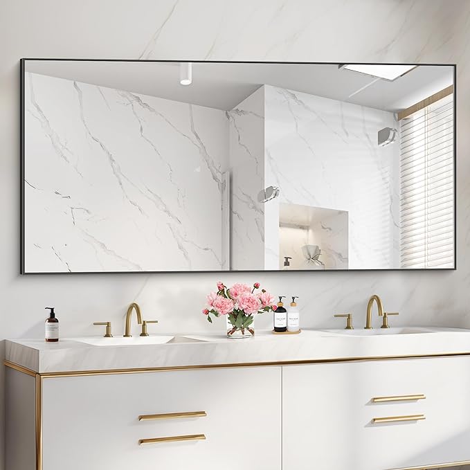 36x72inch Bathroom Mirror, Black Rectangle Mirror with Thin Metal Frame, Large Rectangular Wall Mirrors for Bathroom, Living Roomm, Hair Salon, Big Farmehouse Mirror Hang Horizontal/Vertical