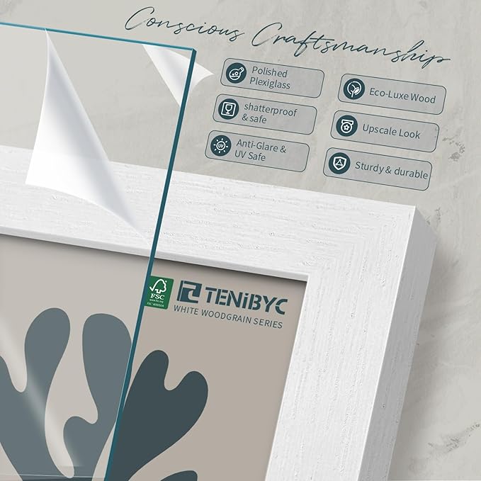 16x24 Poster Frame 3 Pack - White, Textured Solid Wood Picture Frame, Wall Gallery Photo Frame