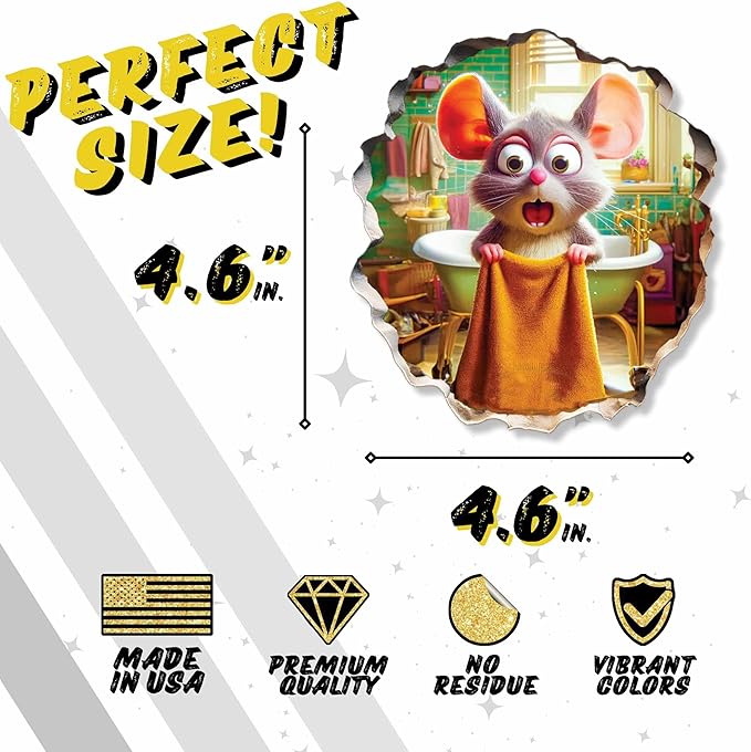 3D Mouse Sticker - Shower - Mousehole Wall Sticker Decal - Removable Bathroom Decor - Kids Room - Peel & Stick - Whimsical Home Decor - MICESTERPIECE