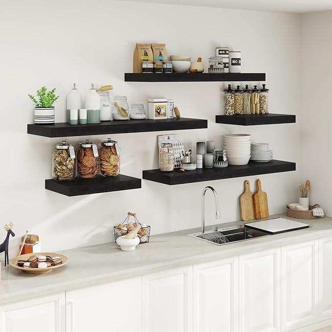 Heimlove 12 Inch Deep Floating Shelves, 55 x 12 inch Extra Long Floating Shelves for Wall, Large Display Shelf & Storage Shelf for Living Room Bedroom Kitchen Home Office, Set of 1, Black