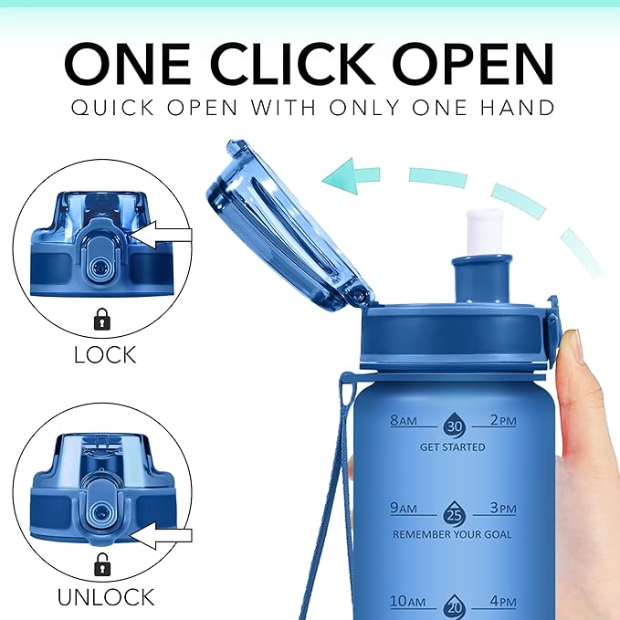 32oz Motivational Water Bottles with Time Marker & Fruit Strainer, Transparent Gradient Color Water Bottle with Times to Drink, Leakproof & BPA Free, Reusable Bottle with Strap (No Straw)