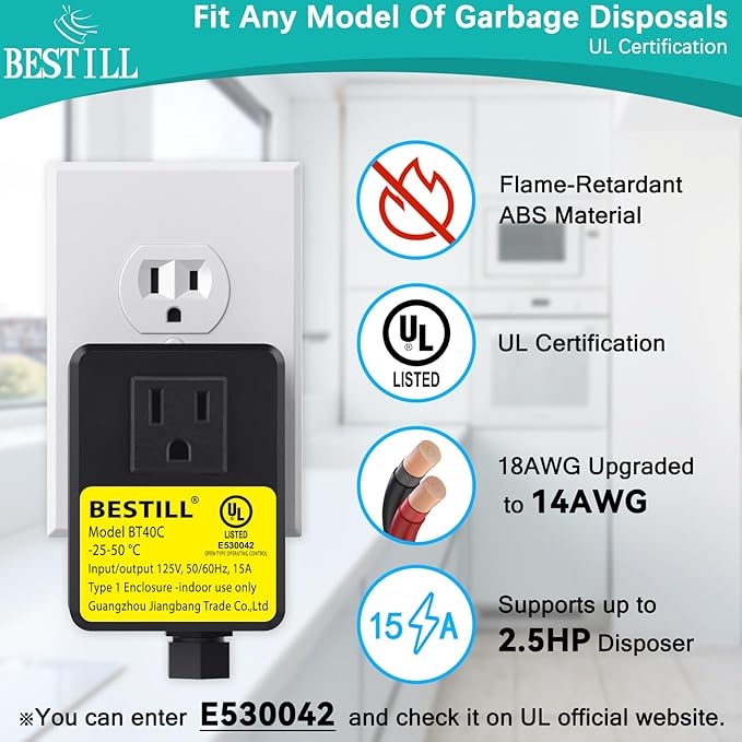 BESTILL Garbage Disposal Air Switch Kit, Square Raised Push Button Ideal for Long Nails, Cordless Sink Top Brass Switch for Food Waste Disposer, Matte Black, Compatible with all Garbage Disposals