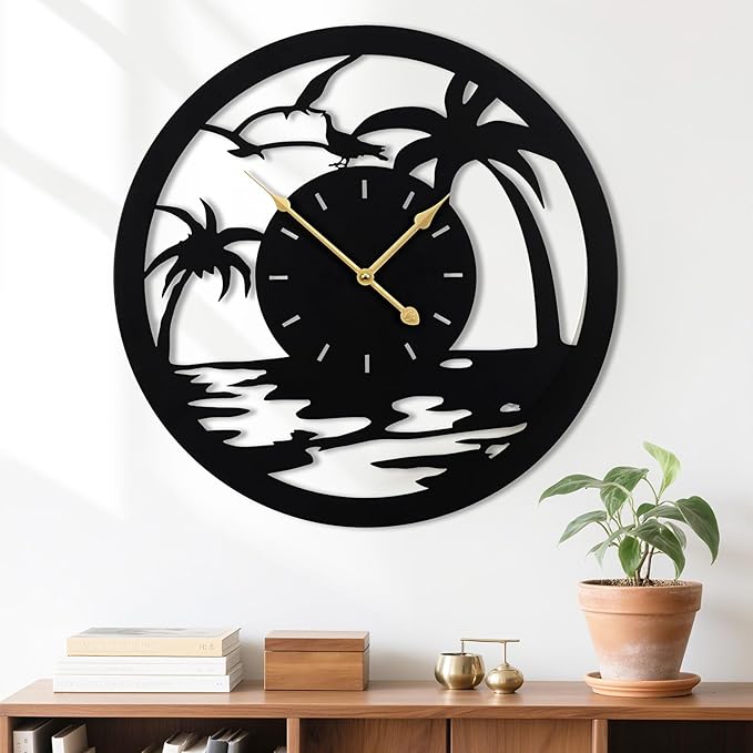 24inches/60cm Large Wall Clocks Battery Powered No Ticking Silent Round Black Modern Unique Metal Wall Clocks Suitable Living Room Kitchen Bedroom Fireplace Office Farmhouse。