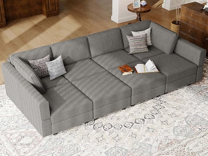 Belffin Modular Sectional Sleeper Sofa Bed Convertible Sectional Couches for Living Room. Light Grey Couch