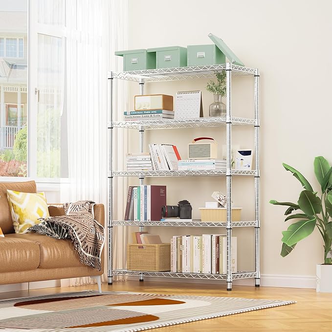 1750 LBS Storage Shelves 5-Tier Utility Shelving Unit Steel Organizer Wire Rack for Home,Kitchen,Office,Garage, Capacity 17.7" D x 47.2" W x 72.3" H