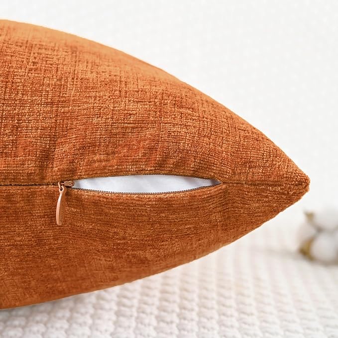 CaliTime Fall Throw Pillow Covers Decorative 22 X 22 Inches Pack of 2 Cozy Chenille Cushion Cases for Couch Sofa Bed Living Room Home Burnt Orange