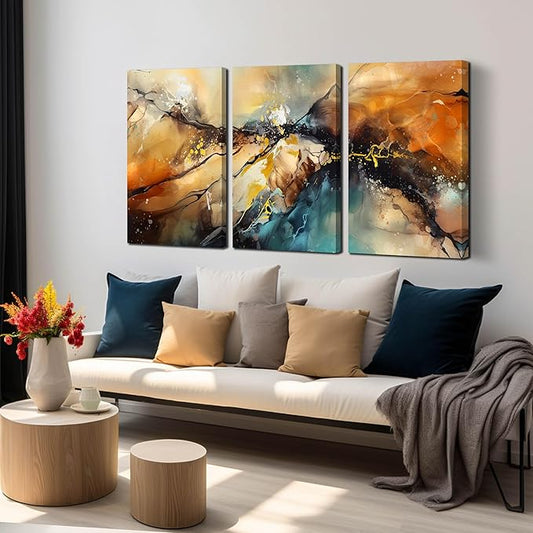 Abstract Wall Canvas Art for Living Room - Modern Art Work for Office Walls - 3 Piece Pictures Wall Art Size 16" x 24"