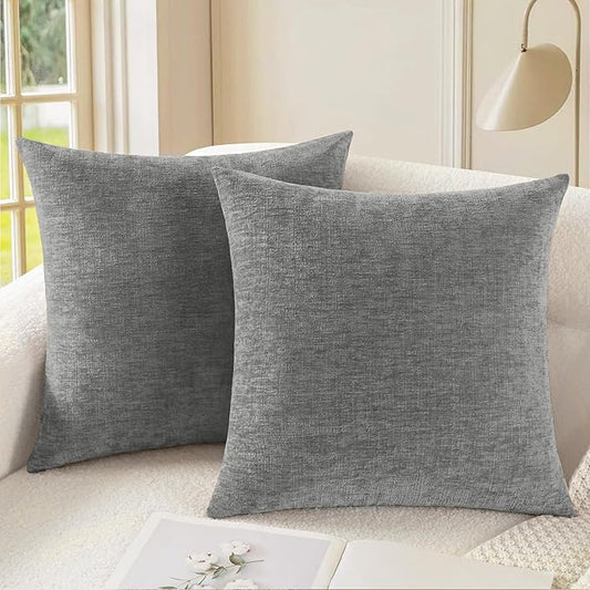 CaliTime Throw Pillow Covers Decorative 22 X 22 Inches Pack of 2 Cozy Chenille Cushion Cases for Couch Sofa Bed Living Room Home Medium Grey