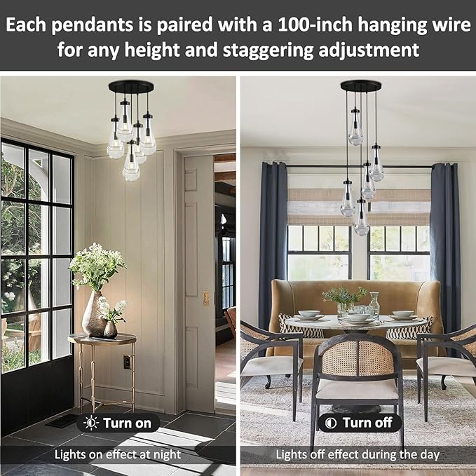 Bronze 5 Light Raindrop Chandeliers, Black Cluster Pendant Light Teardrop Dining Room Light Fixture Pendant Lights Kitchen Island, Hanging Ceiling Pendant Lighting for Entryway Living Room