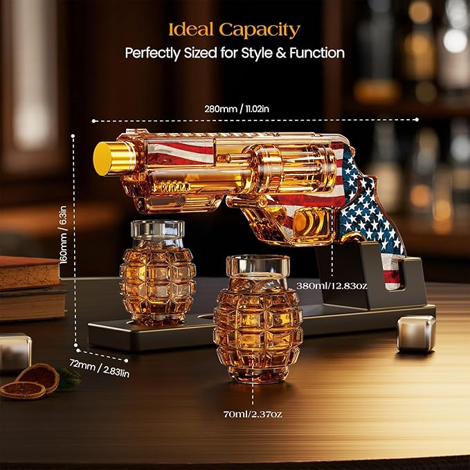 Birthday Gifts for Men Dad, Kollea Flag Whiskey Decanter Sets with Grenade Shot Glasses, Gifts Ideas for Brother, Holiday, Father, Husband, Boyfriend, Military Enthusiasts, Funny Anniversary Present