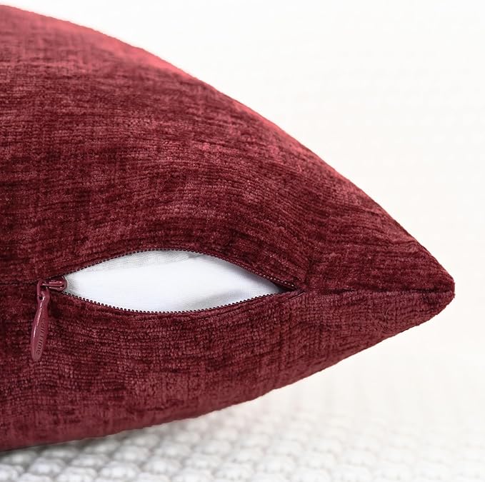 CaliTime Throw Pillow Covers Decorative 20 X 20 Inches Pack of 2 Cozy Chenille Cushion Cases for Couch Sofa Bed Living Room Home Burgundy