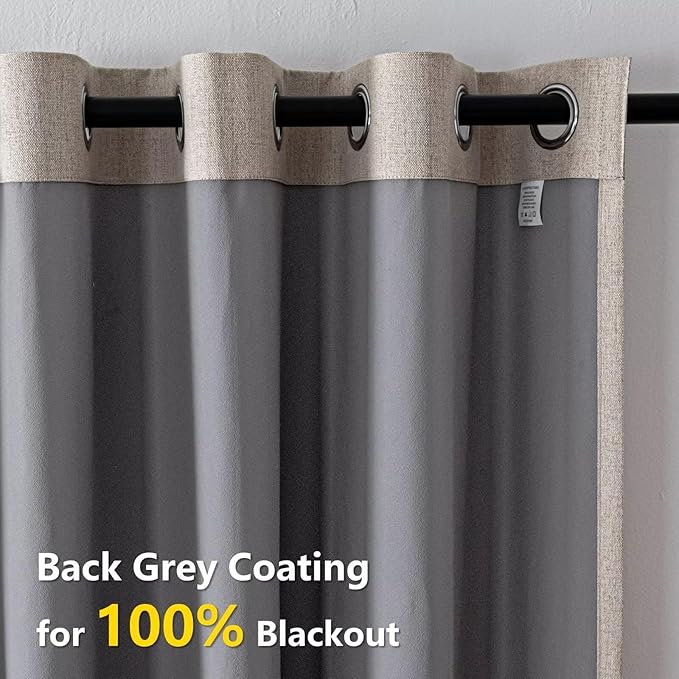 Blackout Curtains 84 Inch Length 2 Panels Set, 100% Black Out Textured Thermal Curtains, Grommet Privacy Light Blocking Drapes for Living Room Bedroom Luxury Decor(52W × 72L inch, Beige)
