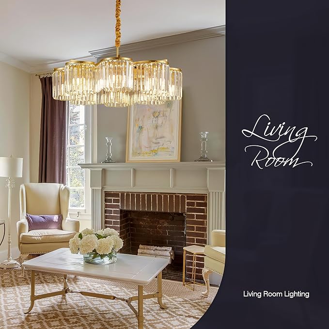 30.3“ Gold Semi Flush Mount Ceiling Light Fixtures, 8-Light Gold Modern Crystal Chandelier Height Adjustable Pendant Lighting for Bedroom Entryway Hallway Kitchen Island Living Room Foyer