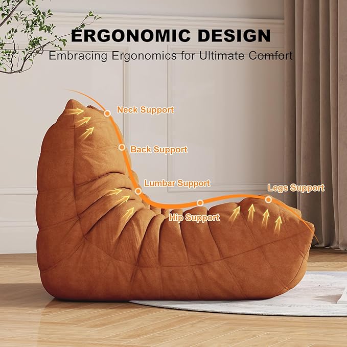 Bean Bag Chair for Adults, Bean Bag Sofa - Adult Size with Soft Waterproof Fabric for Living Room, Apartments, Reading Corner, Gaming, and Movie Venue (DarkOrange)