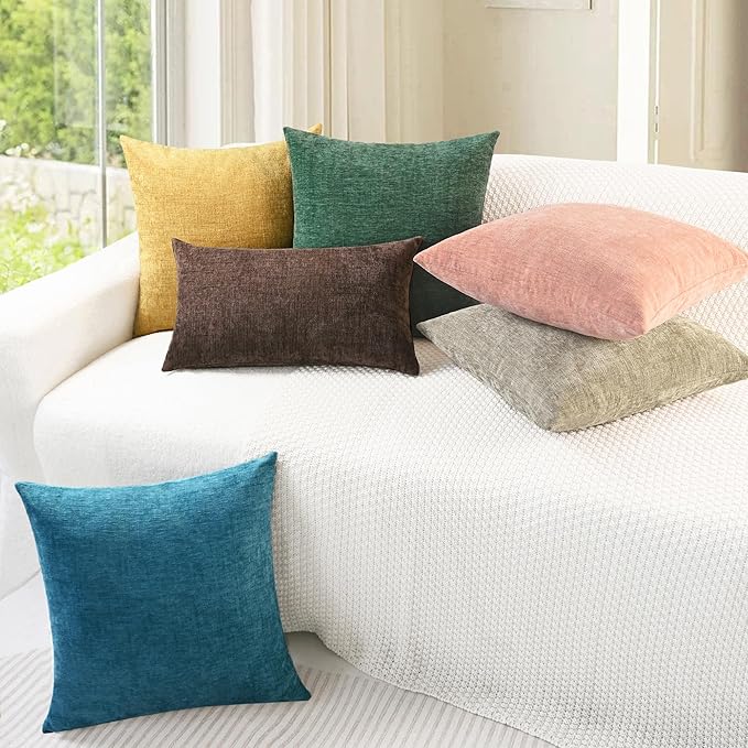 CaliTime Throw Pillow Covers Decorative 18 X 18 Inches Pack of 2 Cozy Chenille Cushion Cases for Couch Sofa Bed Living Room Home Dark Green