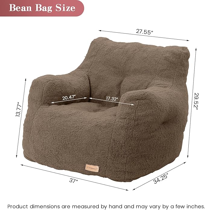Bean Bag Chair with Filler, Bean Bag Sofa with Tufted Soft Stuffed Filling, Fluffy and Lazy Sofa, Comfy Cozy BeanBag Chairs with Memory Foam for Dorm, Apartment, Living Room (Brown)