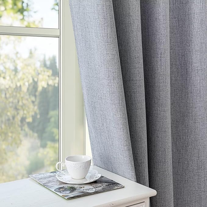 Blackout Curtains 72 Inch Length 2 Panels Set, 100% Black Out Textured Thermal Curtains, Grommet Privacy Light Blocking Drapes for Living Room Bedroom Luxury Decor(52W × 72L inch, Light Grey)