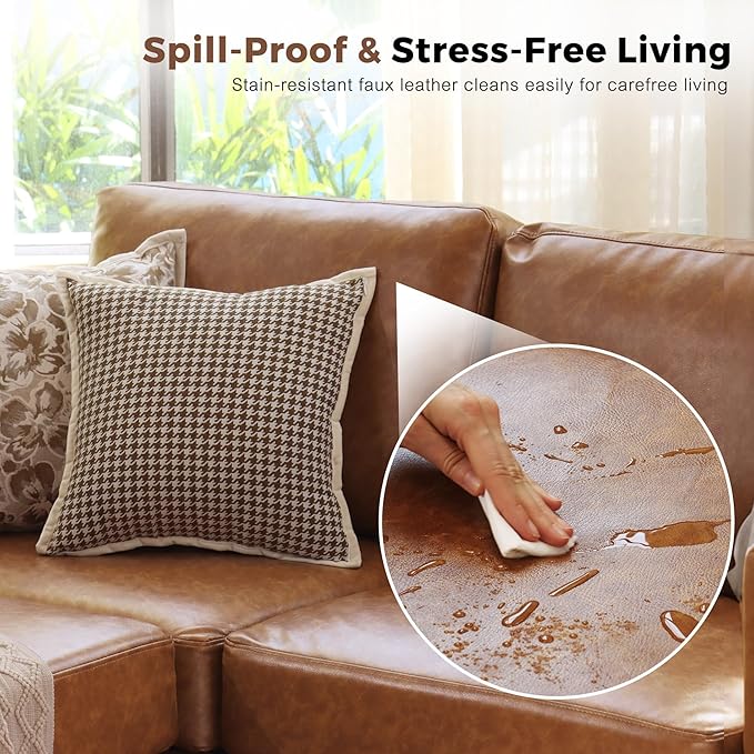 64.6" Faux Leather Loveseat Sleeper Sofa Bed with Storage Seat, Modern Modular Sectional Couch Deep Seat with Reversible Chaise 2-Seat Brown for Apartment, Living Room, Bedroom