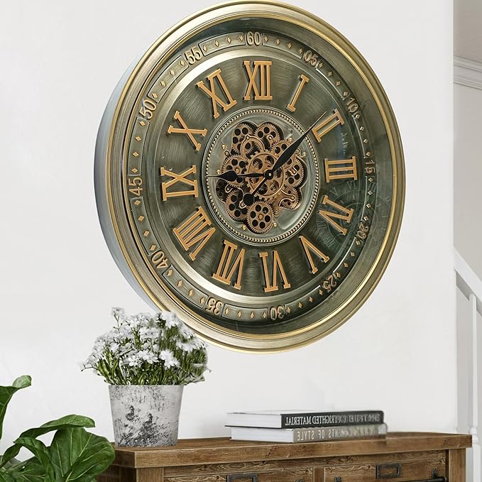 32'' Inch Real Moving Gear Wall Clock Ireland Line (Brass Antique, 32 inches (80 cm))