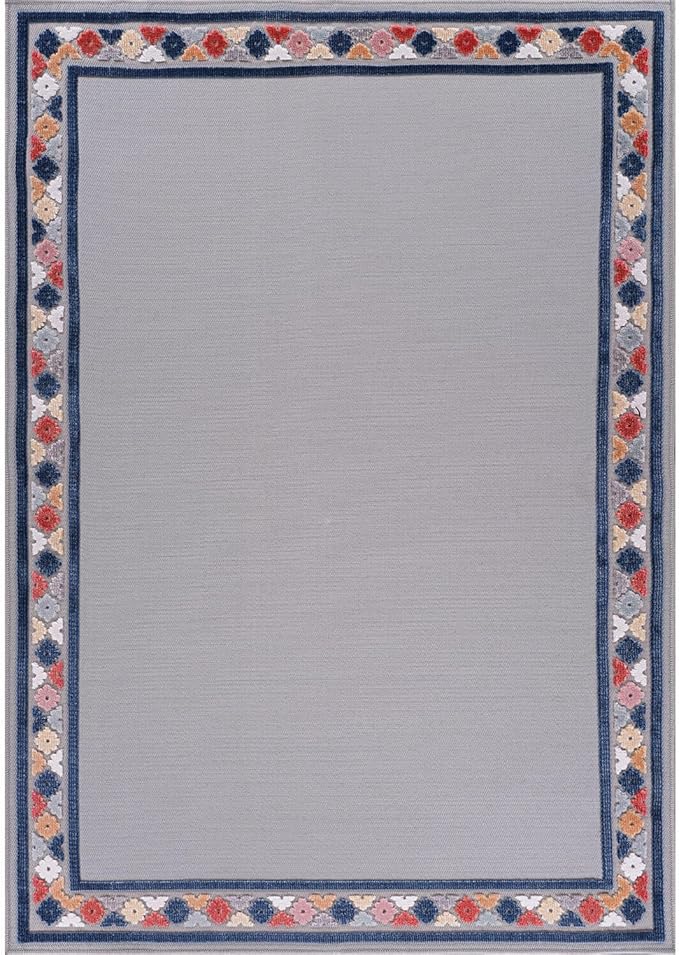 Beverly Rug Outdoor Rug 8x10 Modern Bordered Area Rugs for Indoor and Outdoor Patio Easy to Clean Non Shedding Living Room Porch Garden Washable Outside Carpet (8 x 10 Gray)