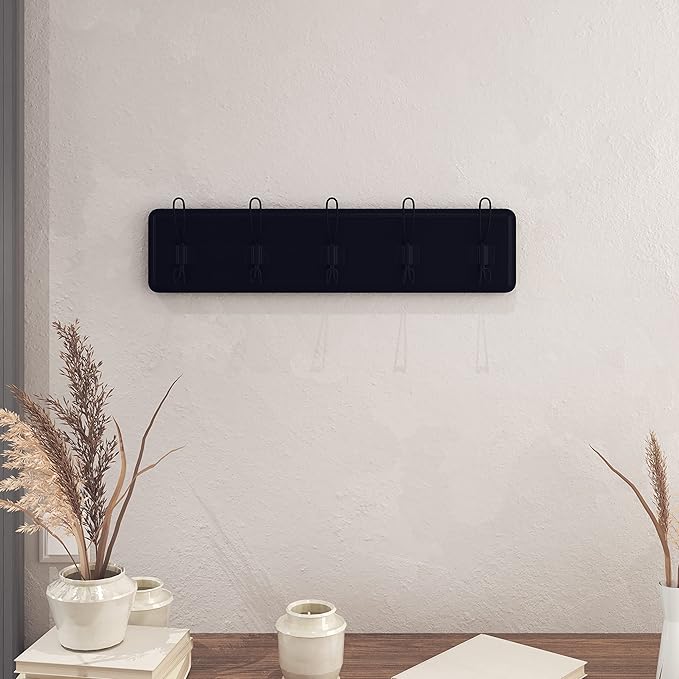 HBCY Creations Black Rustic Coat Rack Wall Mount with 5 Hooks, Solid Pine Wood 24 inch Wall Hooks for Entryway, Mudroom, Hallway, Bathroom - Vintage Farmhouse Style Wall Mounted Towel Rack