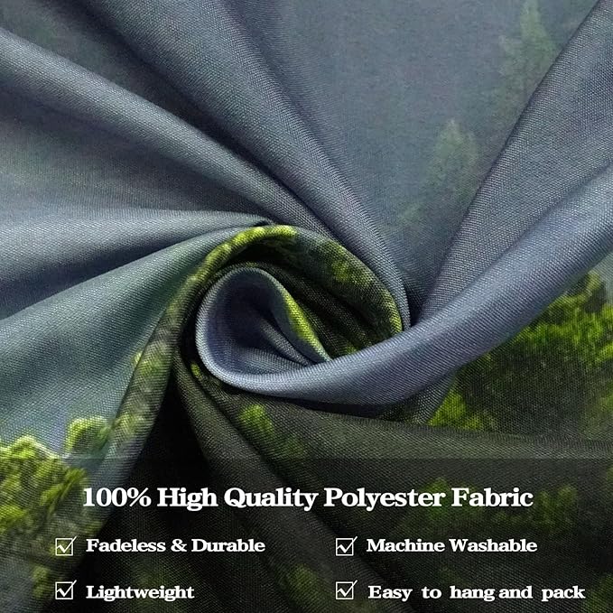 AMM Nature Forest Mountain Tapestry Green Misty Pine Tree Tapestry for Bedroom Aesthetic Foggy Woodlands Sky Landscape Tapestries Wall Hanging for Living Room Dorm 80 x 60 Inch