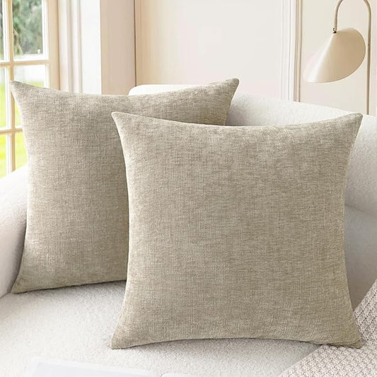 CaliTime Throw Pillow Covers Decorative 26 X 26 Inches Pack of 2 Cozy Chenille Cushion Cases for Couch Sofa Bed Living Room Home Light Taupe