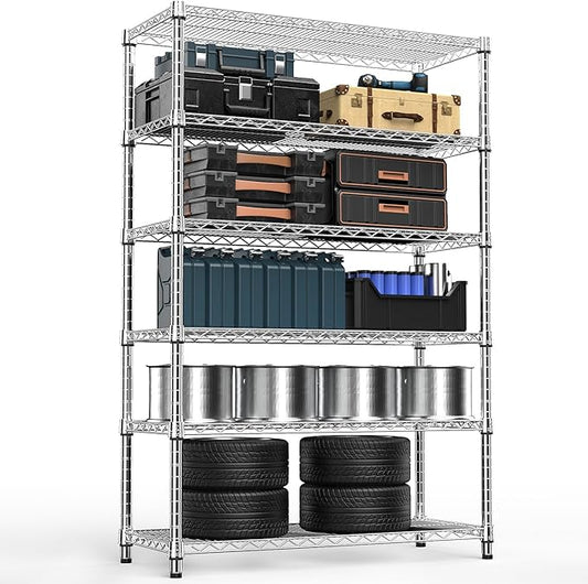 4080 lbs Steel Storage Shelving 6-Tier Utility Shelving Unit Steel Organizer Wire Rack for Home,Kitchen,Office,Garage, 17.7" D x 47.2" W x 72.3" H