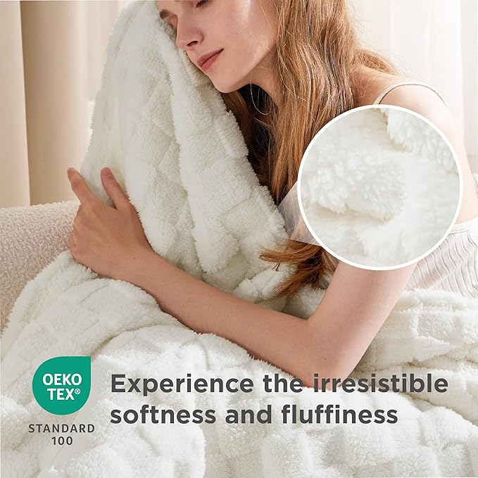 Bedsure GentleSoft Twin Blanket for Bed White - Super Soft Cozy Blankets for Women Men Girls, Cute Fuzzy Fleece Throws for Bedroom Couch, 60x80 Inches