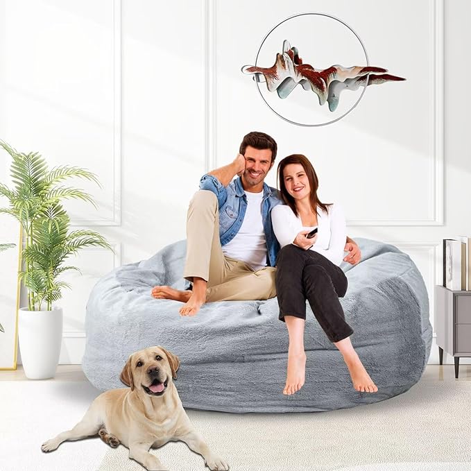 Bean Bag Chair for Adults 4FT,Soft Removable Cover for Teens/Girls Bedroom,Fluffy Giant Round Floor Beanbag Lounger Chairs (No Filler,Light Gray)