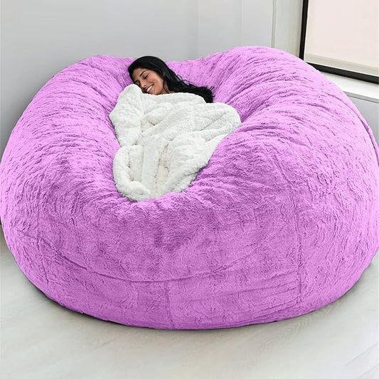 Big Huge Giant Bean Bag Chair for Adults, (No Filler) Bean Bag Chairs in Multiple Sizes and Colors Giant Foam-Filling Required- Machine Washable Covers, Double Stitched Seams (Purple,7FT)