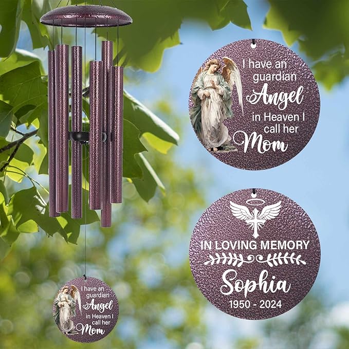 ASTARIN 36" Large Deep Tone Personalized Sympathy Wind Chimes, Memorial Wind Chime for Loss of Mother Father Loved One, Angel Bereavement Gifts Decor Outdoor Patio Garden Graveyard