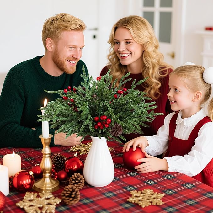 24 Pcs Christmas Norfolk Pine Stems, Realistic DIY Artificial Pine Branches for Christmas Decorations