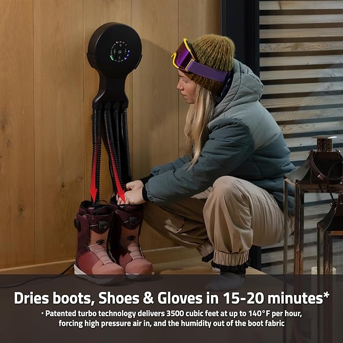 Hedgehog Octopus Portable Heavy Ski Boot Dryer for Work Boots and Shoes, Wall Mounted Fast 2 Pair Shoe Dryer Fan Dries in Minutes, Removes Sweat & Odor, Tornado Mode, Adjustable Heat, Black