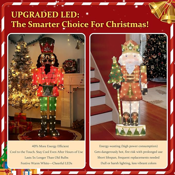 61Inch Nutcracker Christmas Decor Outdoor with LEDs 5 Feet Lighted Large Nutcracker Lighted Christmas Decorations Outdoor with Stakes & Zip Ties for Xmas Yard, Porch, Lawn