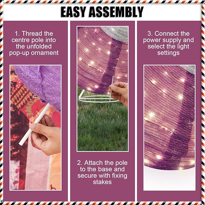 BRIGHTDECK Outdoor Halloween Ornaments, Lighted Pop-Up Outdoor Holiday Ball Decoration with 80 LED Lights, 8 Light Modes, Lighted Collapsible Holiday Decorations for Yard, Home (Purple)