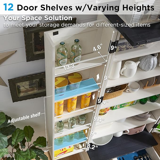 72" Farmhouse Kitchen Pantry Cabinet with Drawer, Tall Storage Cabinet with 2 Barn Doors and Shelves, Versatile Large Rustic Cupboard for Dining Room, Bathroom, Living Room, Laudry, White