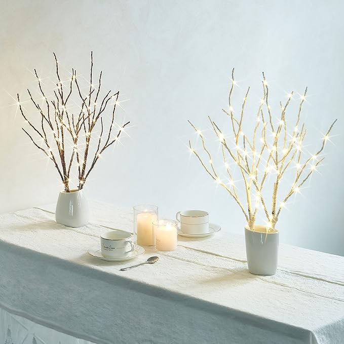 Birchlitland Lighted Brown Branches 18IN 70L Warm White Fairy Lights, LED Willow Branch Lights with Timer Battery Operated for Home Bedroom Living Room Vase Decoration