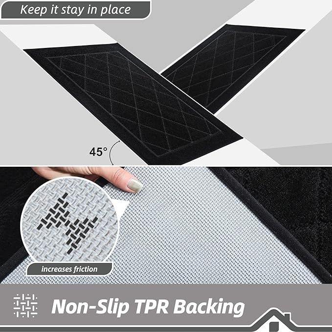 BEQHAUSE Dirt Trapper Door Mat 20" x 32", Doormat Non-Slip Entryway Rugs Washable, Dog Door Mat Stain Resistant and Absorbent Welcome Floor Mat for Front Back Door, Muddy Wet Shoes & Paws, Black