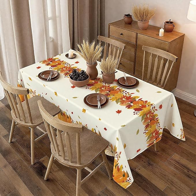 ATFUNSHOP Fall Plastic Tablecloth 4 Packs Thanksgiving Disposable Table Cloth 54x108 Rectangle Table Cover with Pumpkin & Maple Leaf for Holiday Dinner Party Decorations Outdoor Picnic & Baby Showers