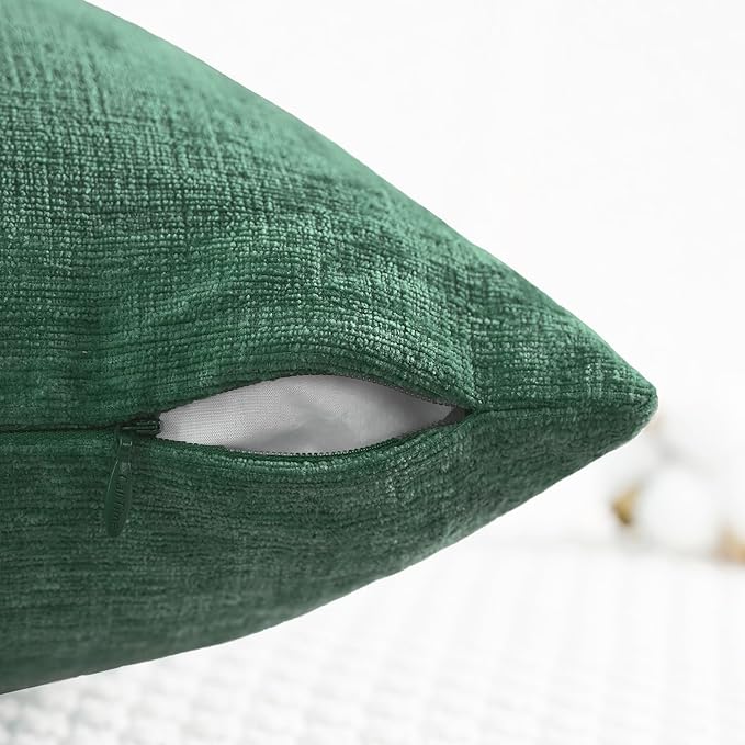 CaliTime Throw Pillow Covers Decorative 12 X 20 Inches Pack of 2 Cozy Chenille Cushion Cases for Couch Sofa Bed Living Room Home Dark Green