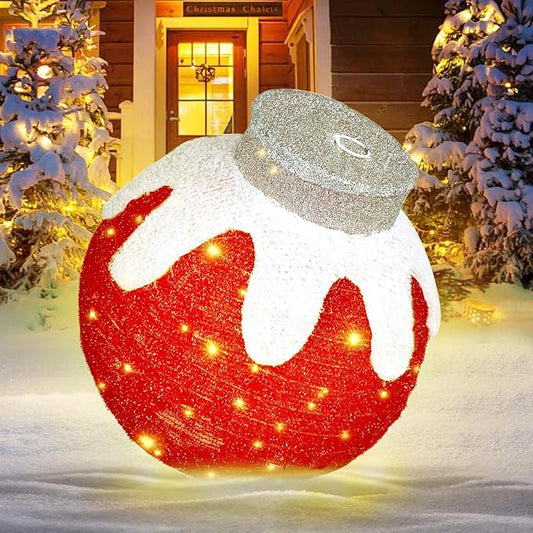 BRIGHTDECK Outdoor Christmas Ornaments, Lighted Pop-Up Outdoor Holiday Ball Decoration with 80 LED Lights, 8 Light Modes, Lighted Collapsible Holiday Decorations for Yard, Home (Red)