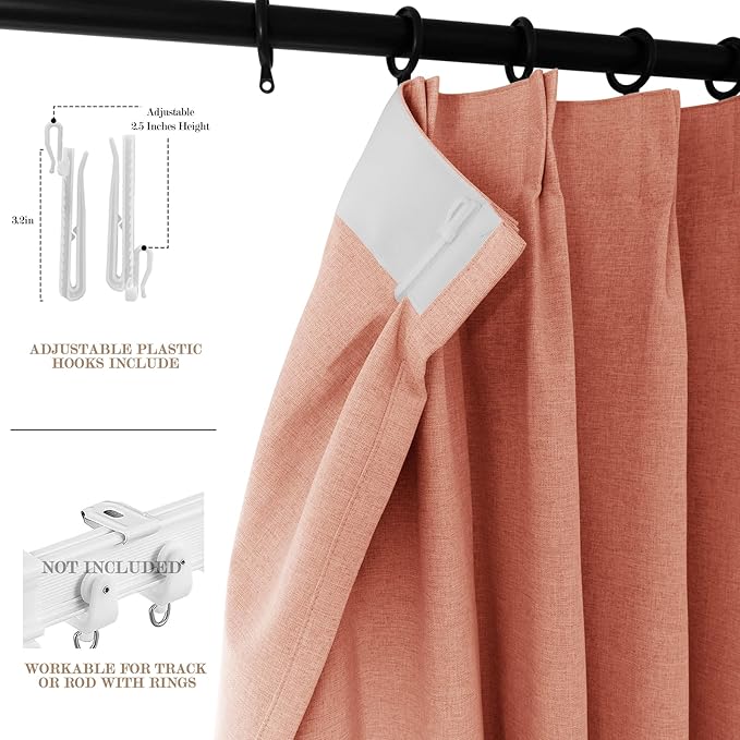 120" Wx102 L Linen Room Divider Drapes for Doorway/Glass Window/Sliding Door/Patio, Extra Wide Pinch Pleated Full Blackout Curtains for Girls Boys Teen Kids Room, 1 Panel, Orange