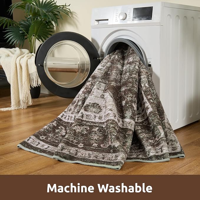 AMOAMI-Area Rug 8X10 Rugs for Living Room-Vintage Soft Brick/Brown Rugs for Bedroom-Non Slip Carpet-Washable Rug for Dining Room Living Room Bedroom Office Under Table