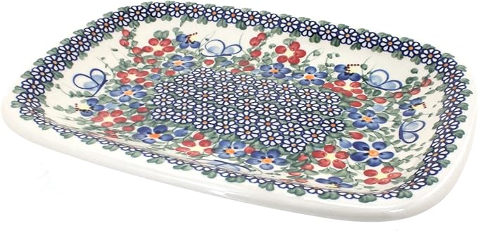 Blue Rose Polish Pottery Garden Butterfly Medium Rectangular Serving Platter