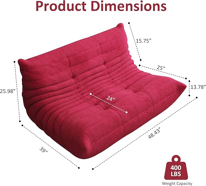 Bean Bag Chair, Oversized Loveseat Fireside Chair for Adults, 2 Seater with Memory Foam Filled, Lazy Sofa Lounge Floor Sofa for Living Room, Bedroom, Office, No Assembly Required. (Burgundy)