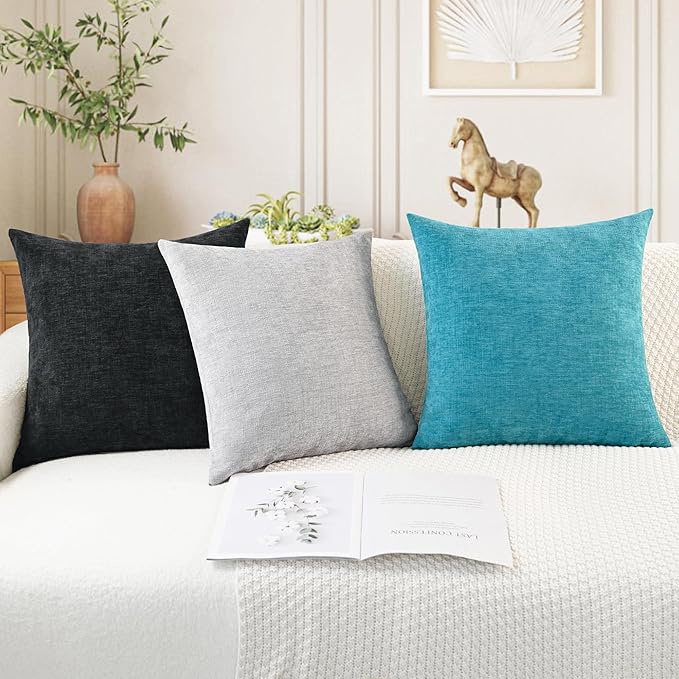 CaliTime Throw Pillow Covers Decorative 20 X 20 Inches Pack of 2 Cozy Chenille Cushion Cases for Couch Sofa Bed Living Room Home Lake Blue